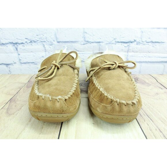 LL Bean Brown Suede Wicked Good Shearling Lined Moccasin Slippers Size 7 M - Picture 4 of 9